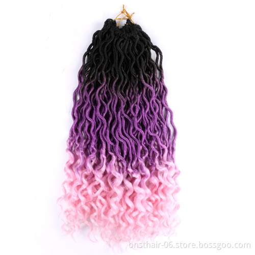 Ombre Wavy Faux Locs Corchet Hair with Curly Ends 18inch Pre Looped Goddess Locs Crochet Hair Synthetic Braiding Hair Extensions